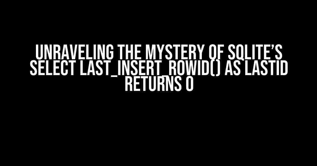 Unraveling the Mystery of SQLite’s SELECT last_insert_rowid() as lastId Returns 0